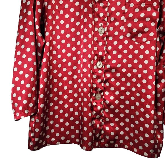Victoria's Secret Satin Pajama Top Nightshirt Red Small Long Sleeve Dot Button - Picture 3 of 6